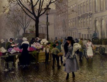 保羅 古斯塔夫 費捨爾 Fischer Paul Gustave The Flower Market Copenhagen